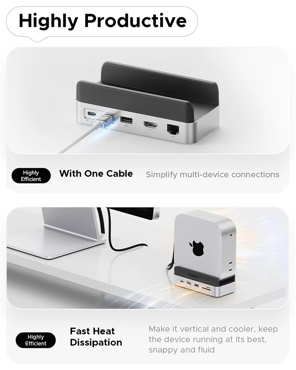 ORICO Mini Dock Station Multi Port Hub USB C Splitter Expansion M2 SSD Case Storage with 512GB 1TB 2TB 4T for Mac Mini M4/M4 Pro