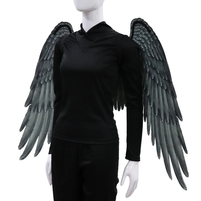 Halloween 3D Angel Wings kostium z elastyczne paski impreza z okazji Halloween Mardi Gras pierzaste skrzydło dla dorosłych dziecko akcesoria Cosplay