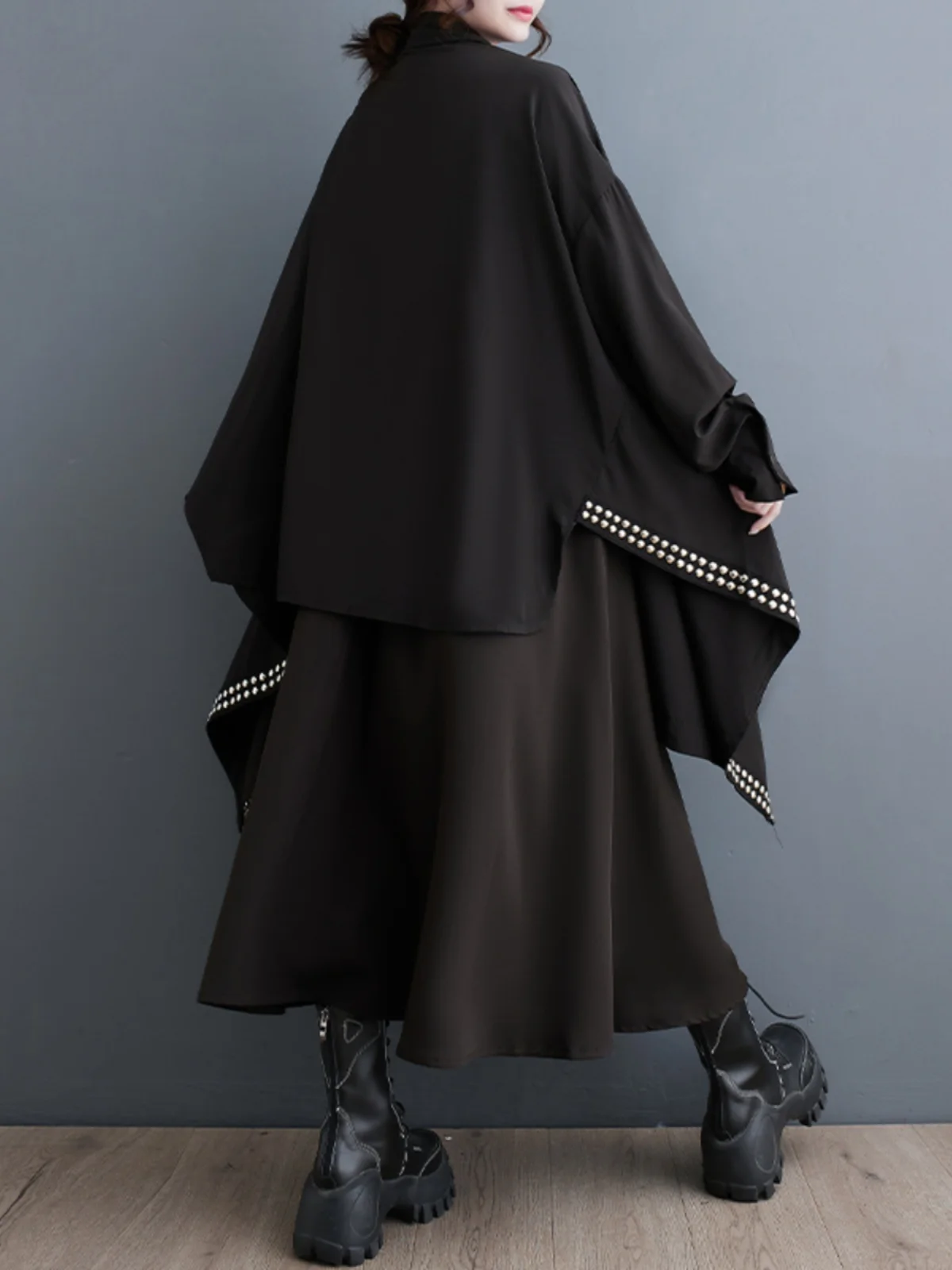 ربيع 2025 تصميم نسائي فضفاض من Faion k بحاشية غير متماثلة مرقع للتخسيس irt Dr Commute Sle Long Sve Midi...