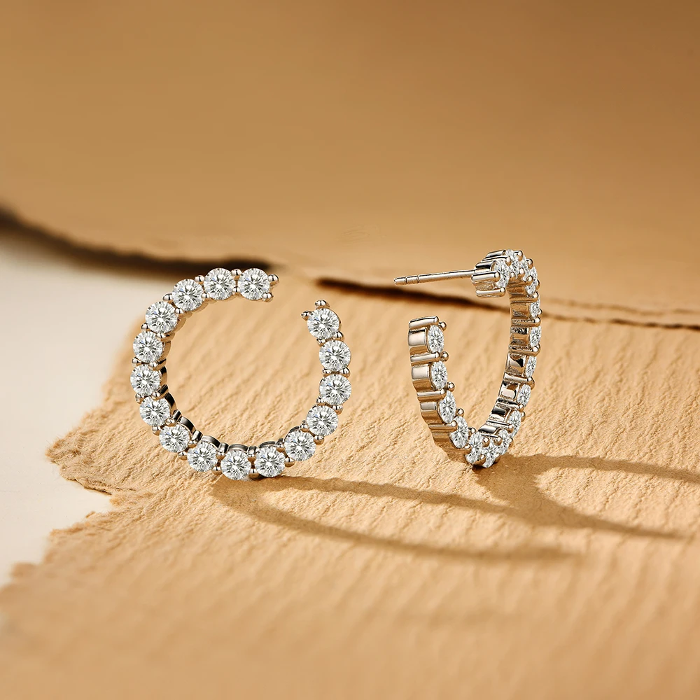 ATTAGEMS Moissanite Hool Earrings 925 Sterling Silver Passed the Diamond Test Wedding Earrings for Women Gift Fine Jewelry Band