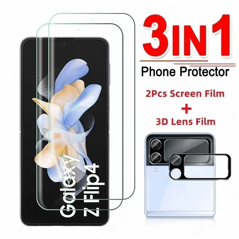 3in1 Hydrogel Film For Samsung galaxy Z flip 4 3 5 5G Back Camera Lens Glass Front Screen Protector for galaxy zflip4 Film