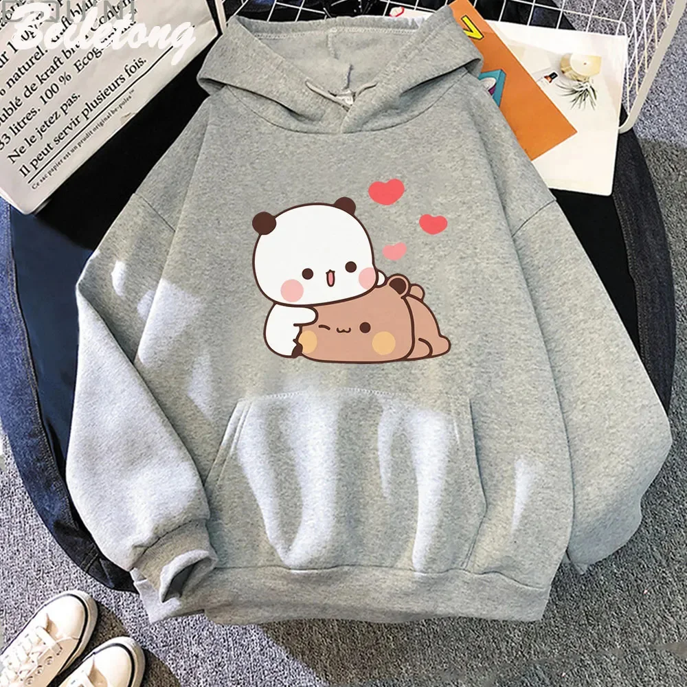 Cute Panda Bear Cartoon Hoodie women Long Sleeve Bubu Dudu Korean Style Sweatshirts Women Pink Funny Pocket Kawaii hoodies men