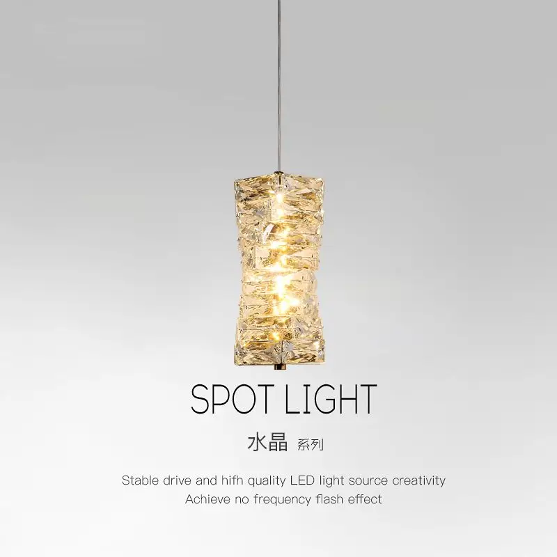 Rear light luxury crystal lamp bedroom bedside small pendant light simple single head aisle designer bar hanging line lamp