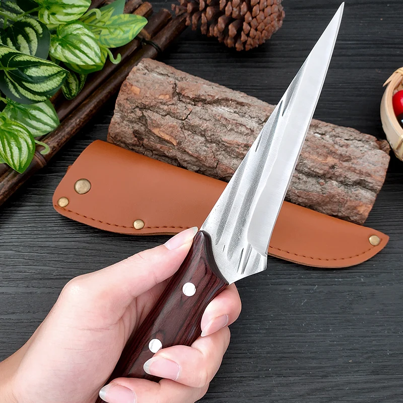 Boning Knife Cleaver Meat Cutting Carving Knife Wood Handle Sharp Chef Butcher Knife Multifunctional Kitchen Knife With Cover