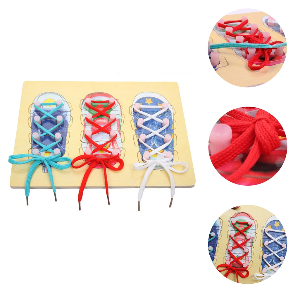 Athletic Shoe Laces Preschool Toys for Sneakers Shoelace Threading up Shoes Puzzle Wooden