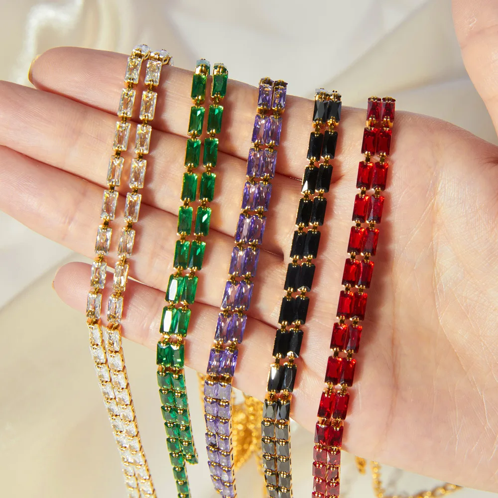 Elegante Luxus Charme Frauen Halskette Armband Set Elegante Zirkon Kette Bunte Edelstahl Schmuck Großhandel