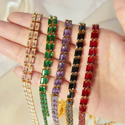 Elegant Luxury Charm Women Necklace Bracelet Set Elegant Zircon Chain Colorful Stainless Steel Jewelry Wholesale
