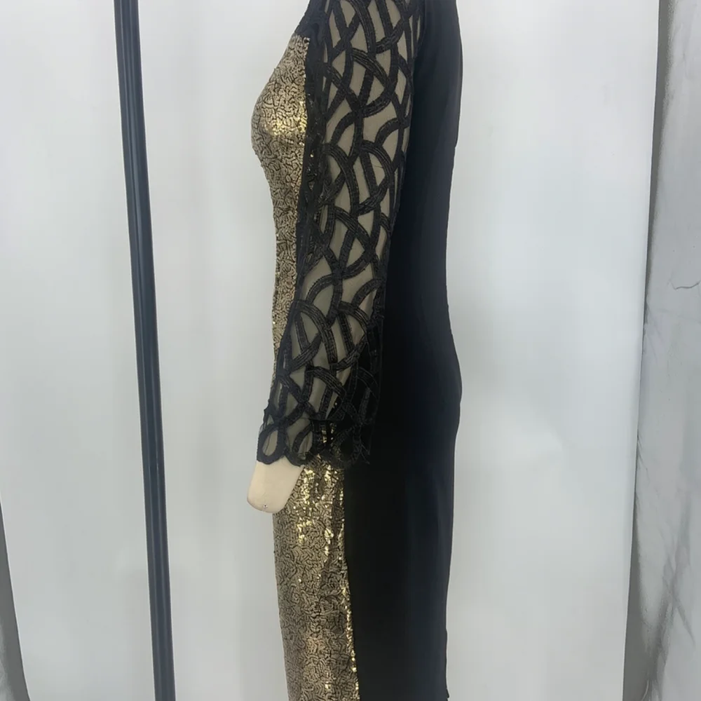 Classic Velvet Sequin Lace Dress Women Slim Fit Round Neck Three Quarter Sleeve Elegant Evening Banquet Party Mid Gown