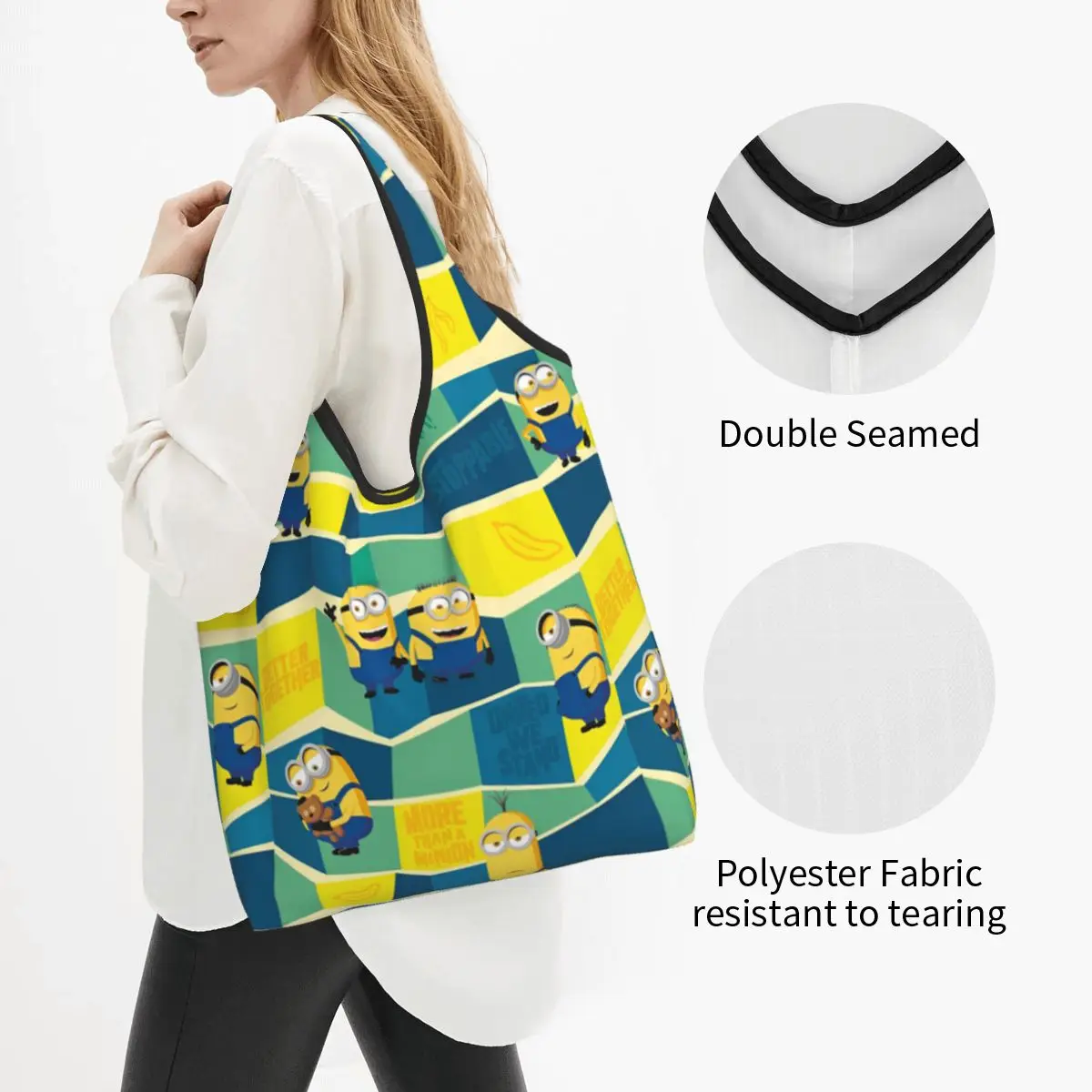   Walking Minions Shopper Bag Aesthetic Handbags Cloth Beach Tote Bag Female Print Shopping Bags