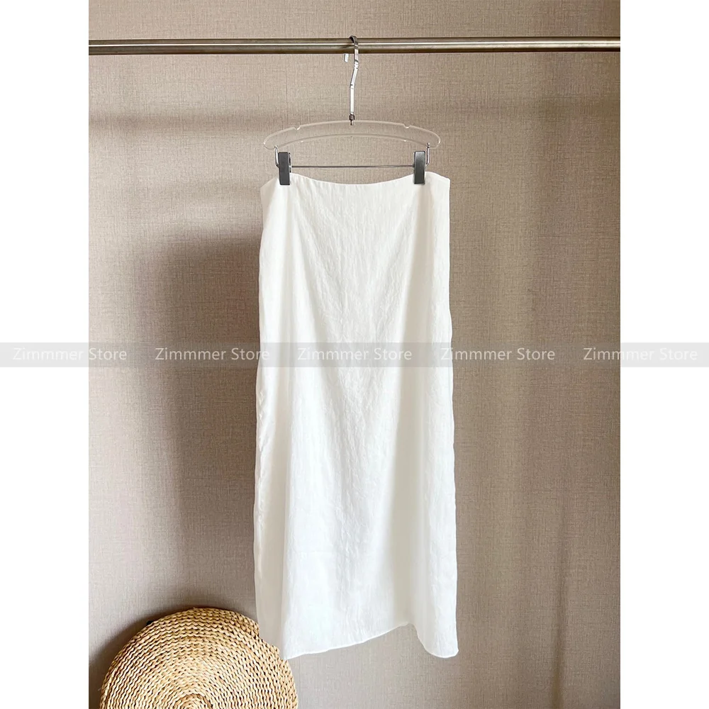 

Simple lazy wind temperament white linen half-body skirt female 2024 spring and summer advanced sense of package hip step skirt