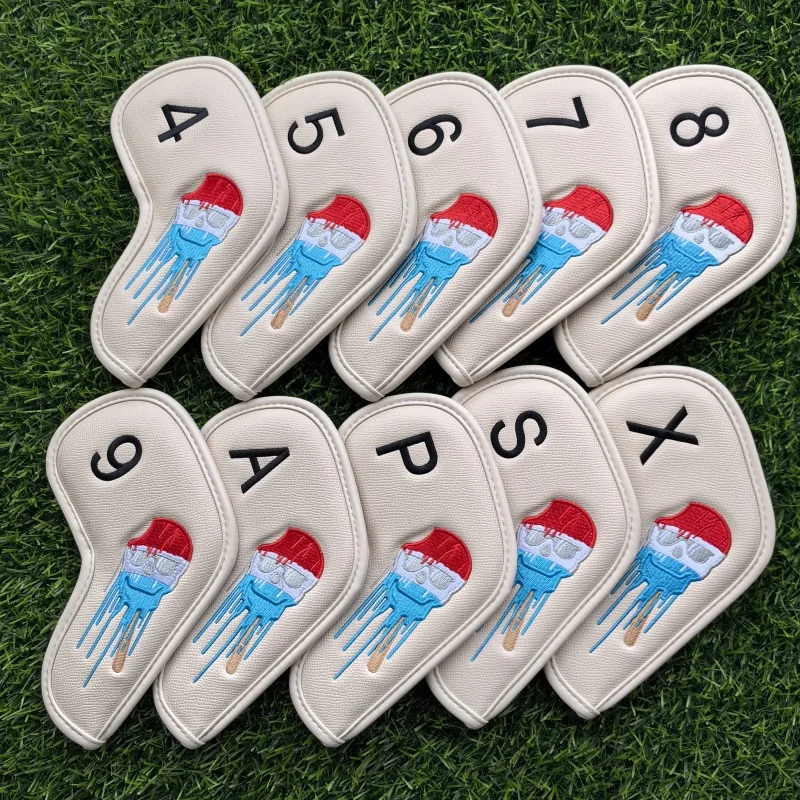 Cartoon skull Golf Iron Cover Cover Irons Club PU Leather Golf Head Cover Golf Accessories Magnet Closure 10 Piece Set