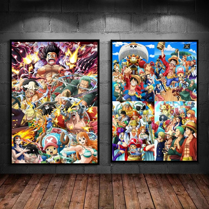 

New Japanese Anime Canvas Luffy Ace Paintings One Piece The Straw Hat Pirates Cuadros Best Gift Picture Print Wall Poster Toys