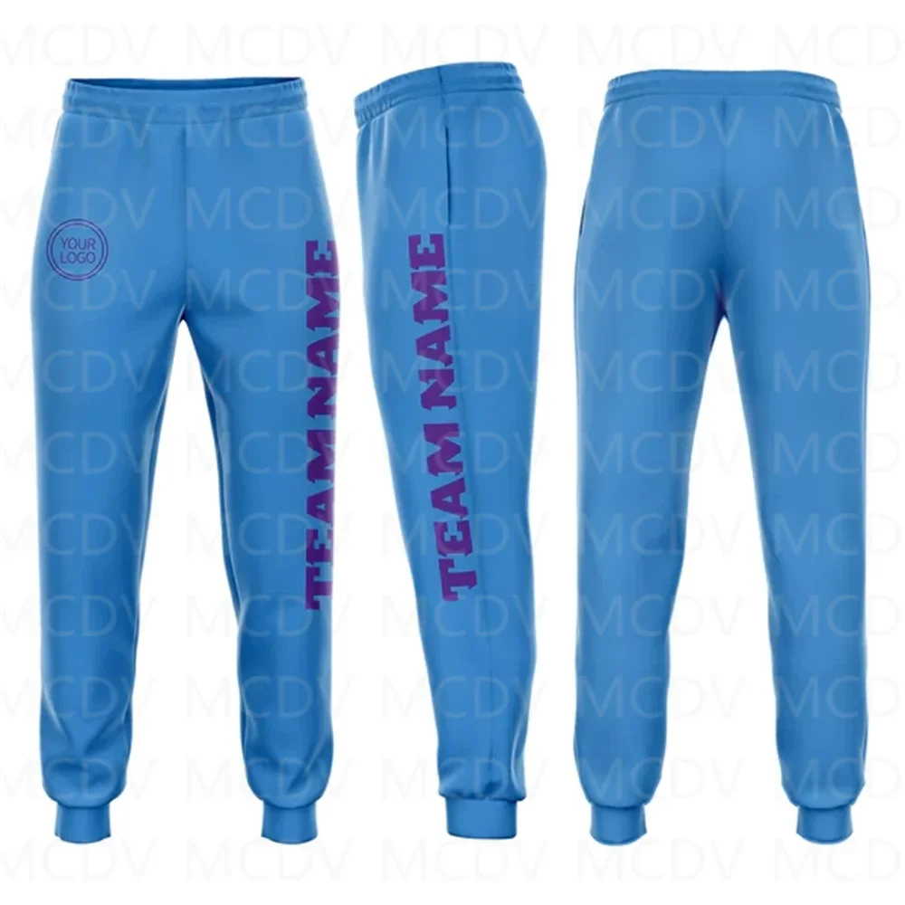 Custom Powder Blue White Fleece Jogger Sweatpants  3D Printed Casual Unisex Jogging Trousers Loose Sports Pants