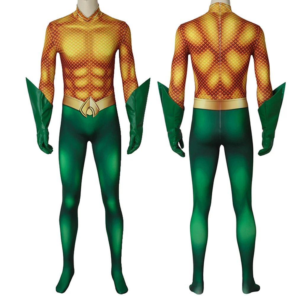 

Halloween Carnival Superhero 3D Printing Zentai King Arthur Curry Cosplay Bodysuit Fancy Costume Adult Men Jumpsuit