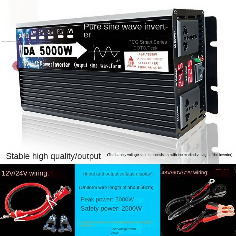 

YZXKE Ac Power Inverter Pure Sine Wave Output 3000W-5000W High Power, 24v/48v to 220v Ac Solar Converter, LED Dual Display