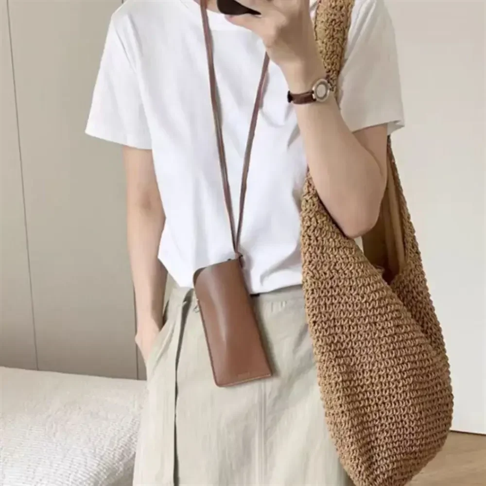 

New PU Leather Glasses Storage Bag Hanging Neck Glasses Case Sunglasses Storage Clip Solid Color Eyewear Bag