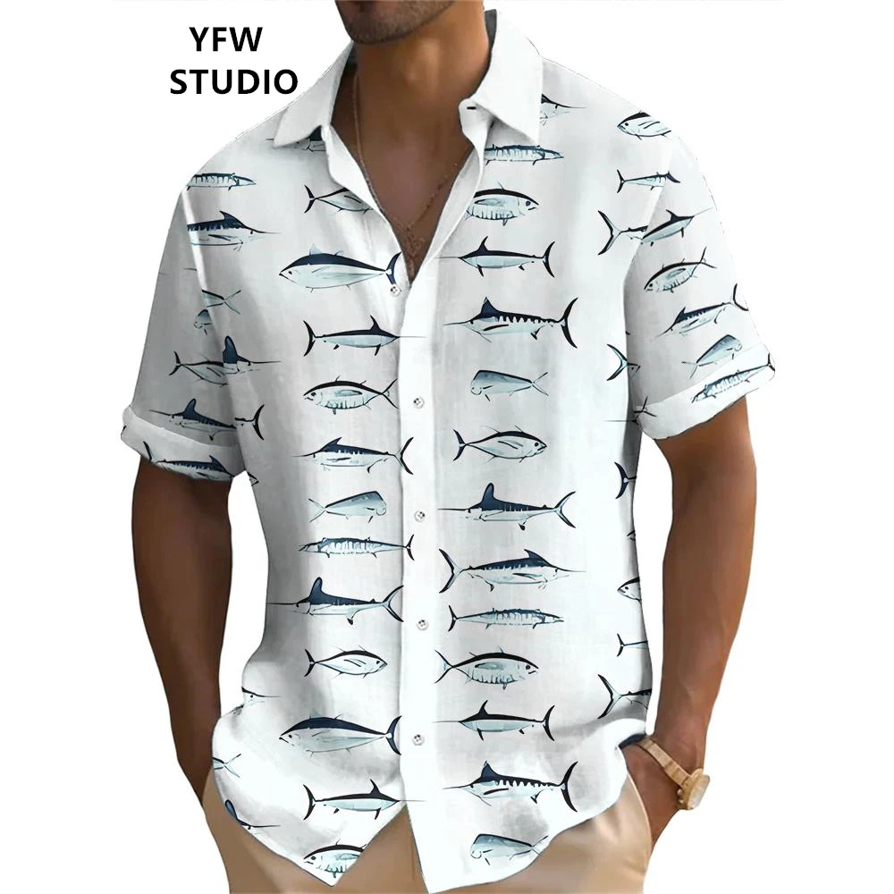 

Marine Animal Fish Minimalist Pattern 3D Printed Men's Short Sleeved Shirt Hawaiian Shirtmen's Clothing Elegant Men's Shirts
