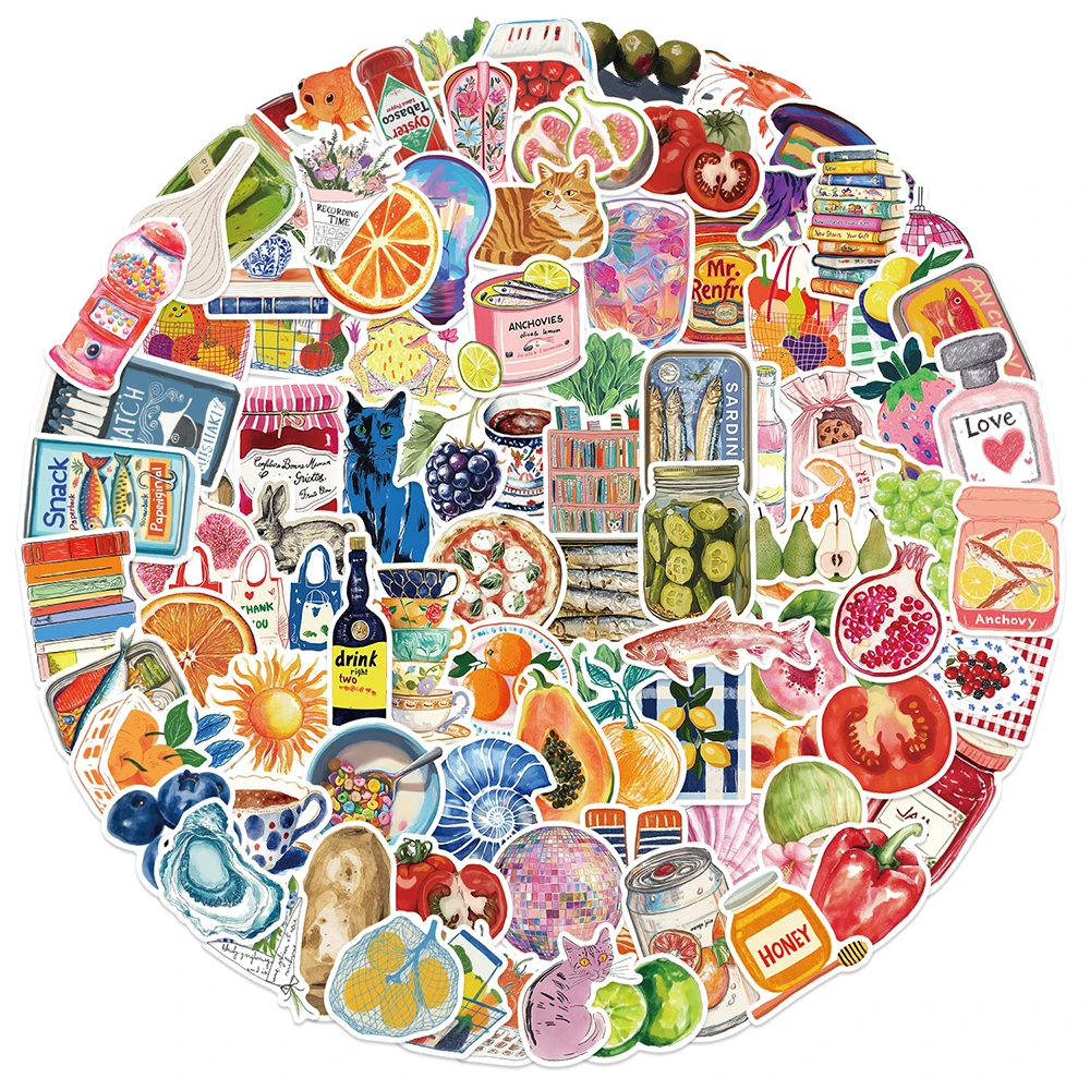 10/30/50/100/150 Stück Cartoon Retro Mediterrane Tomaten-Aufkleber Ästhetische Graffiti-Sticker DIY Kühlschrank Handy Laptop Gitarren-Aufkleber