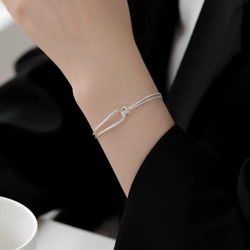 Exquisite Simple 925 Sterling Silver Asymmetrical Chain Knotted Hollowed Bracelet for Women Girls Korean Jewelry Accessory Gifts view 4