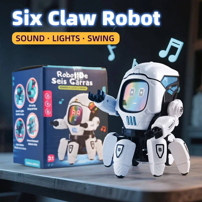 Jouet Robot poulpe à 6 griffes: Robot dansant pour enfants avec musique, lumières LED pour l'éducation précoce, cadeaux d'anniversaire ​
