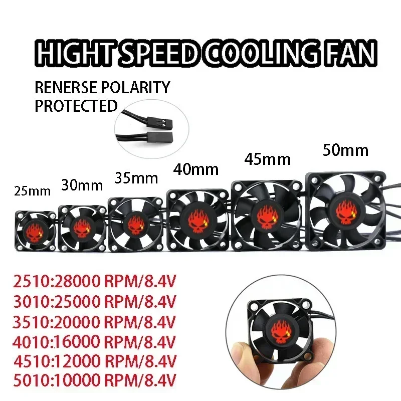 

High-speed Cooling Fan 25mm 30mm 35mm 40mm 45mm 50mm For 1/10 RC Car ESC Motor Heat Dissipation Universal Parts
