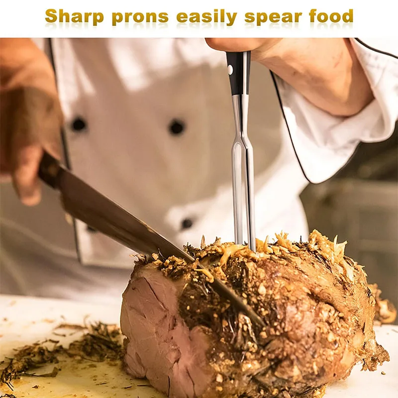 شوكة لحم من الفولاذ المقاوم للصدأ شوكة نحت اللحوم مع مقبض طويل شوكة شواء حادة شوكة تقديم للدجاج ولحم البقر الديك الرومي JT566 #3