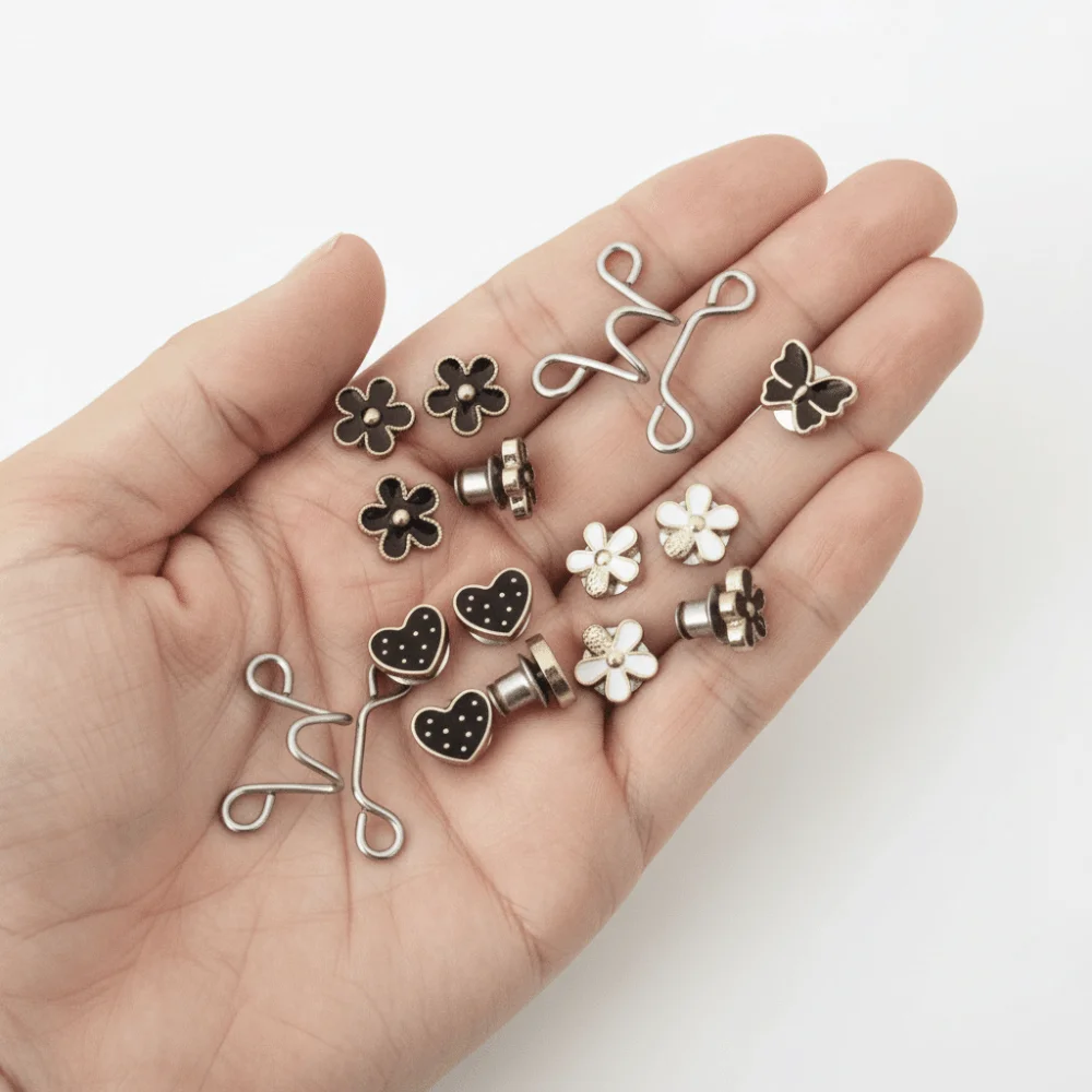 No Sewing Required Adjustable Tightener Waist Buckle Nail-Free Flower Design Waist Button Fastener Reusable Removable