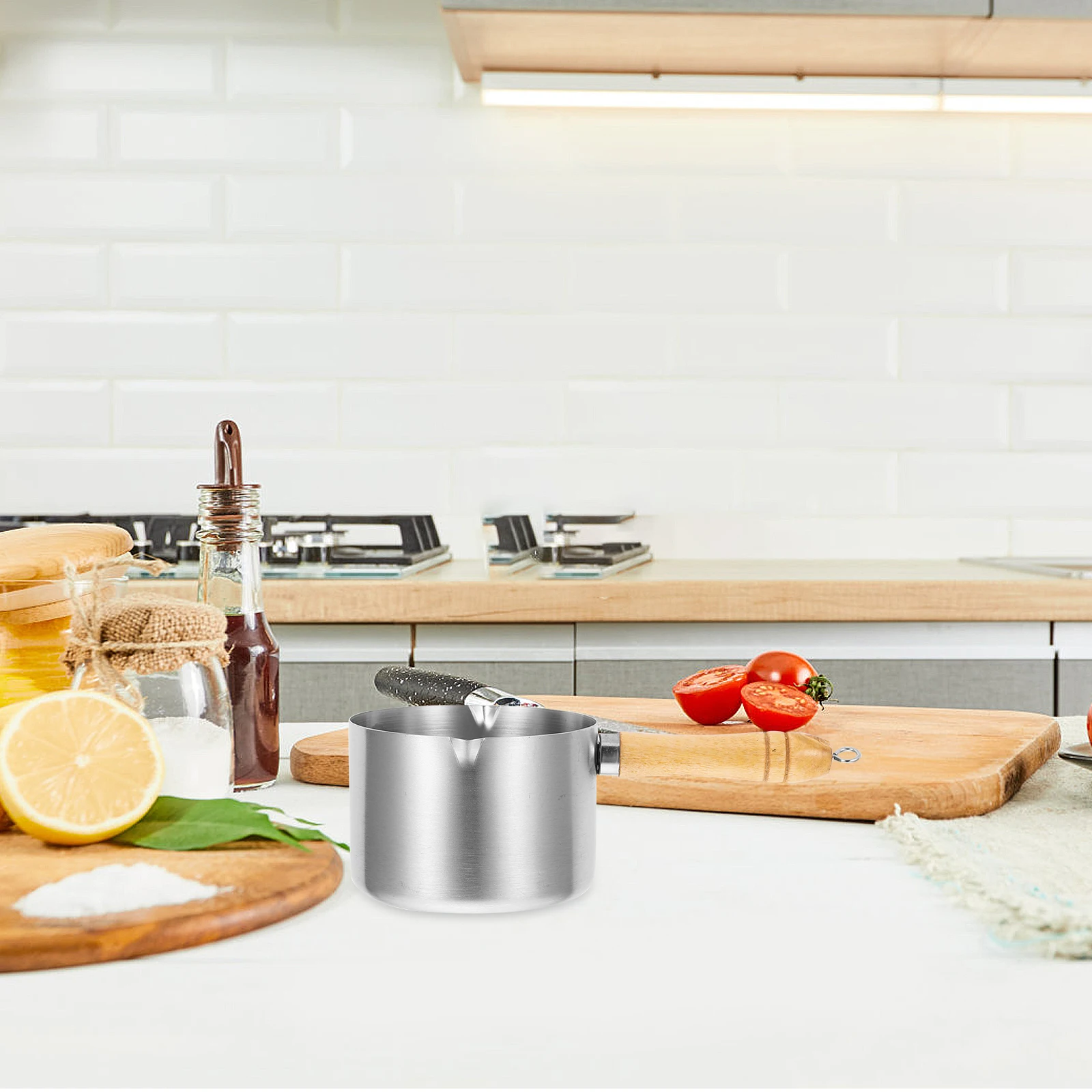 

Non Stick Pan Milk Warmer Saucepan Frying Mini Oil Heating Pot Cookware Wooden Butter Warmers
