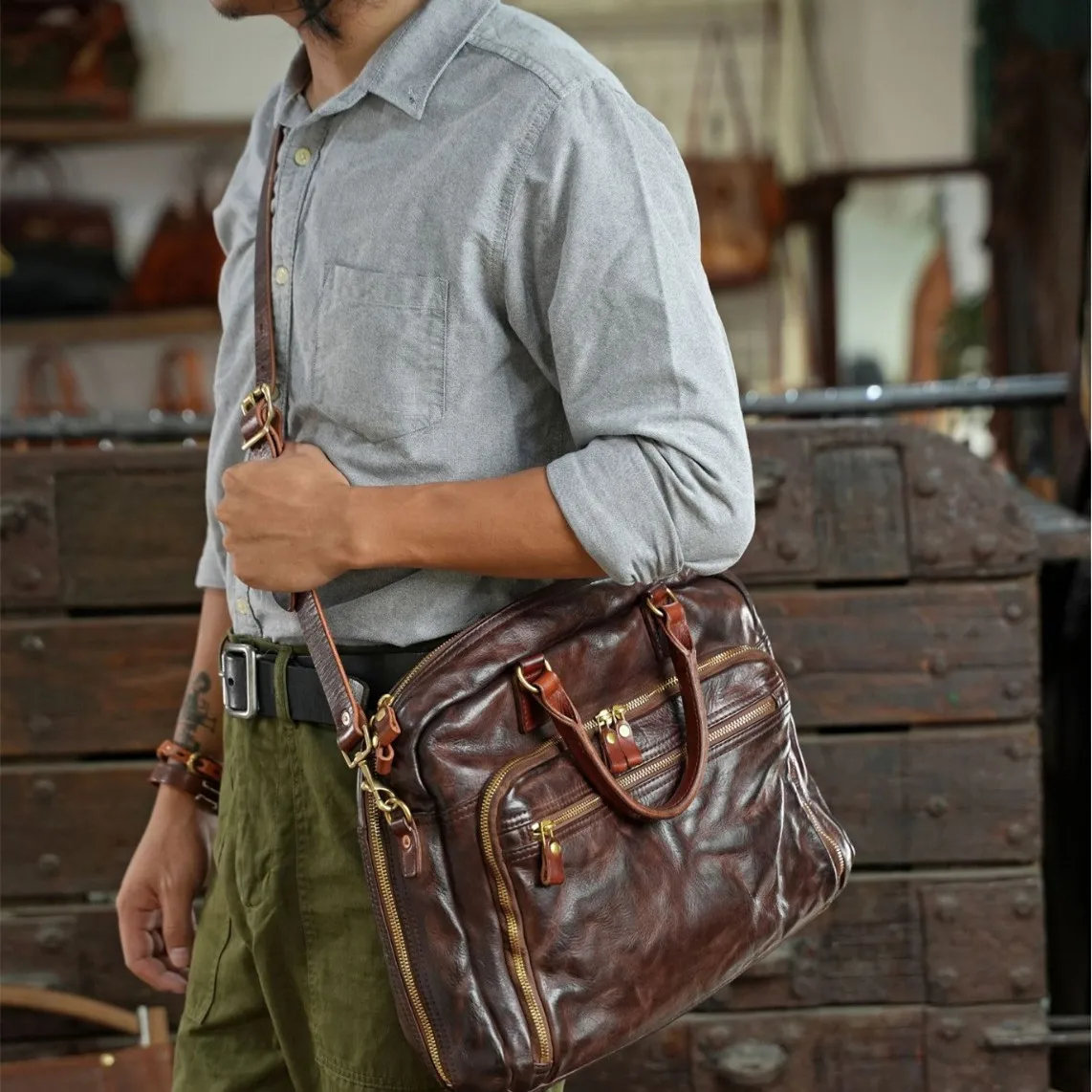 Handheld Diagonal Straddle Shoulder Bag Handmade Vegetable Tanned Cowhide Duty Colored Canvas Pouch Commuter Platinum Package