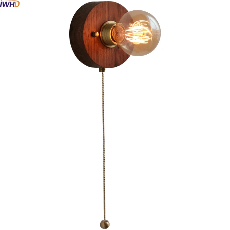 

IWHD Modern Nordic LED Wall Lamp For Bedroom Design Interior For Home Luminaire Round Walnut Wood Kitchen Stair Light Arandela