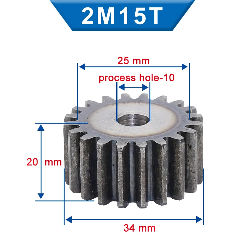 Flat Gear 2M15T Teeth Outer Diameter 34 mm Bore 10 mm Low Carbon Steel Motor Gear  Teeth Thickness 20 mm For Tramission Part