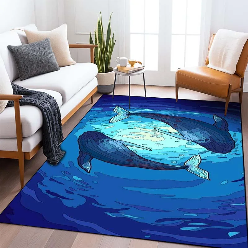 Whale Illustration Pattern Living Room Bedroom Carpet Bedside Bathroom Floor Mat 15 Sizes Custon Pattern Area Rug Room Decor