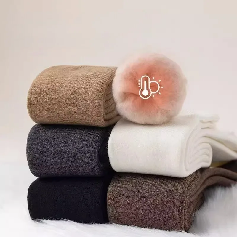 1 Pair Women's Thick Warm Thigh-High Stockings Fall Winter Knee-Length Anti-Slip High-Top Leg and Knee Length Fluffy Long Socks