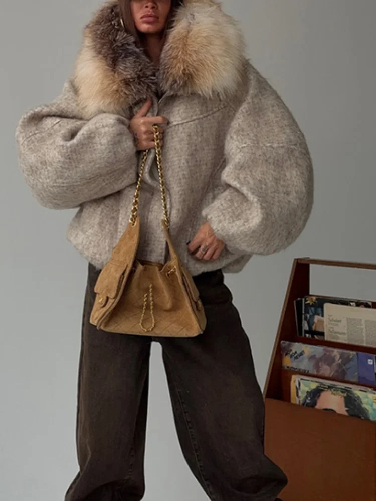 

Зимнее модное шерстяное пальто с воротником из искусственного меха, женское винтажное толстое теплое пальто с капюшоном и длинными рукавами, новая женская уличная одежда