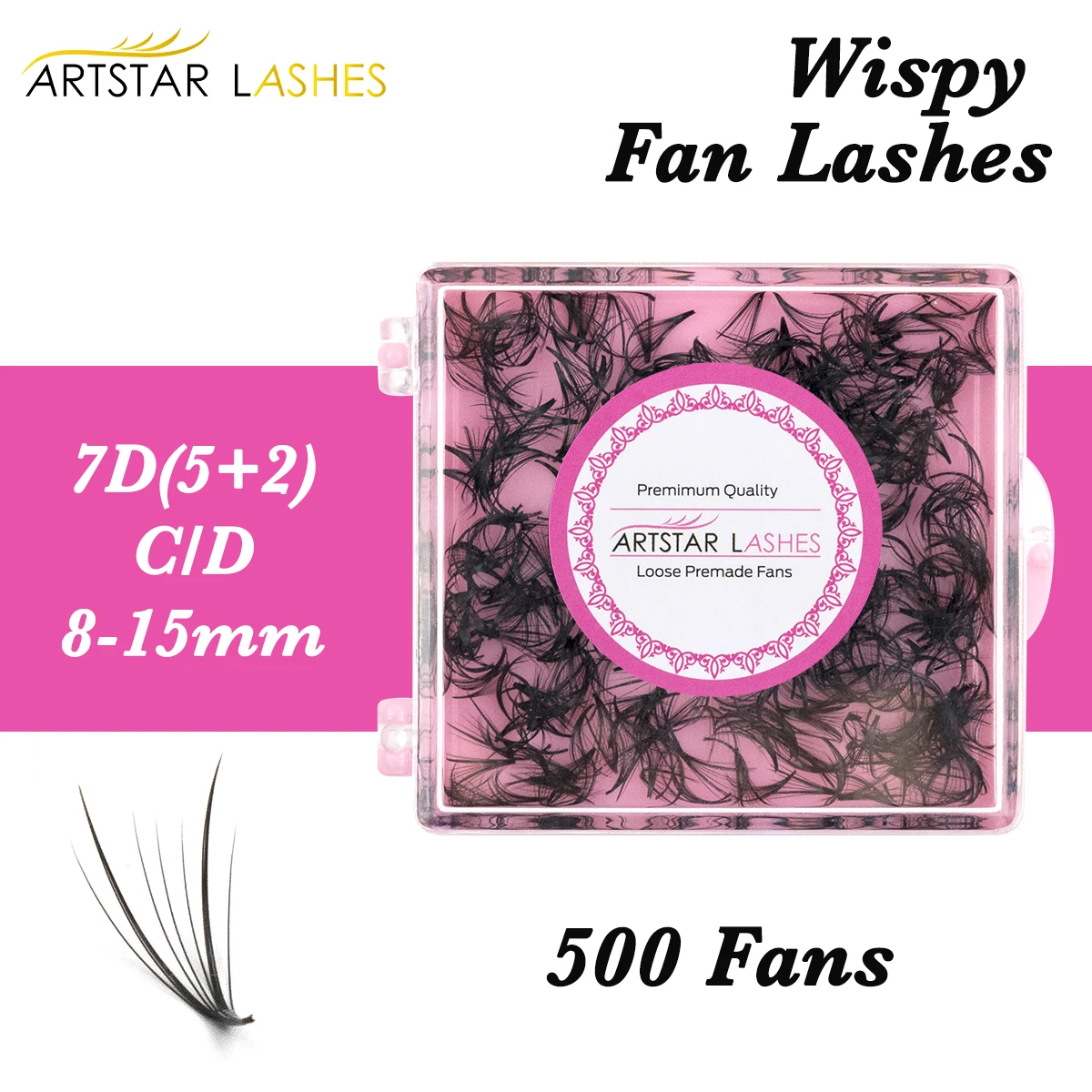 ARTSTAR 7D Premade Wispy Fan Lashes 500 Fans Pointy Base 5+2D Spike Eyelash Extensions for Professional Use Makeup Tool