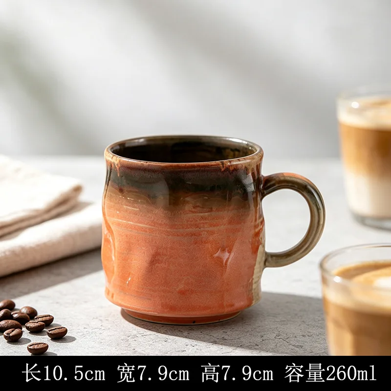Keramische handgeschilderde koffiekop, hoogwaardige esthetiek, ovengebakken mok, eenvoudige retro ontbijtkop, koppelskop, hotel, homestay