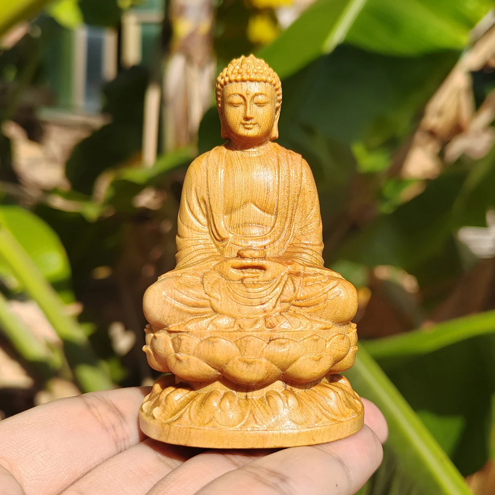 Statue di Buddha in legno intagliate a mano, ornamenti in stile cinese, stile zen, adatte per 	   Decorazioni per le feste, decorazioni da tavolo, decorazioni per la casa, soggiorno, ufficio, centrotavola, regali di Natale