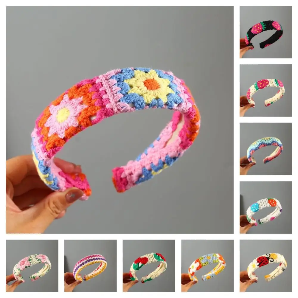 

New Soft Knitted Headband Embroidery Flower Handmade Female Ethnic Hairband Hair Hoop Headbands Casual Wear