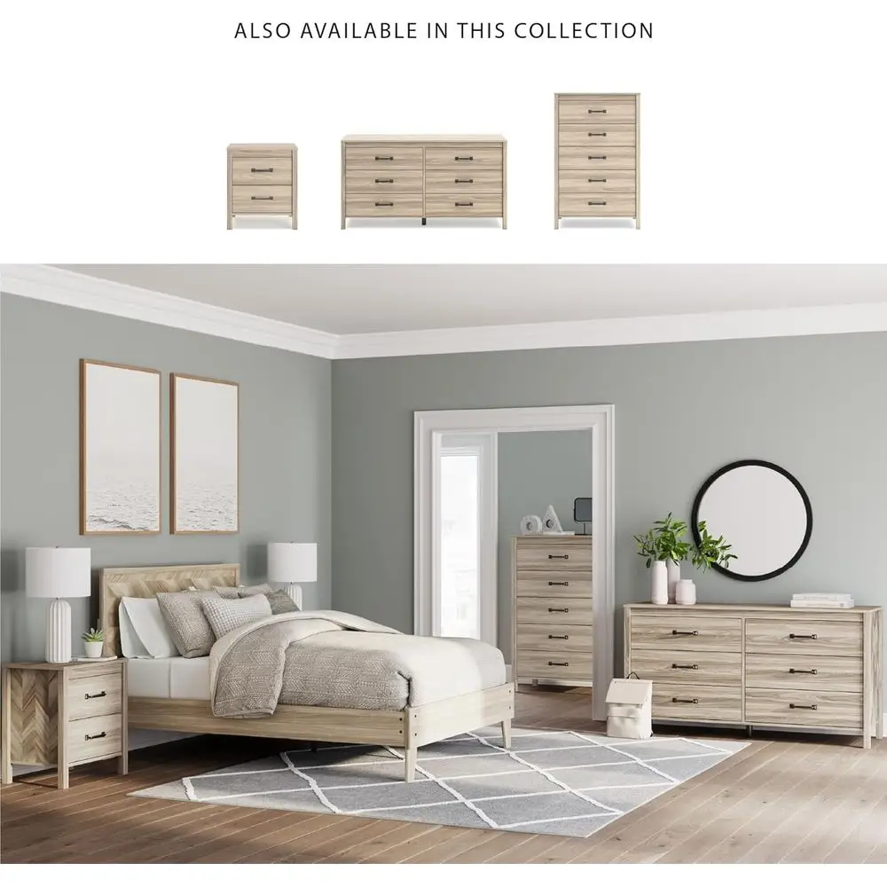 Cómoda Century moderna de 5 cajones con tope de seguridad, marrón claro para dormitorio