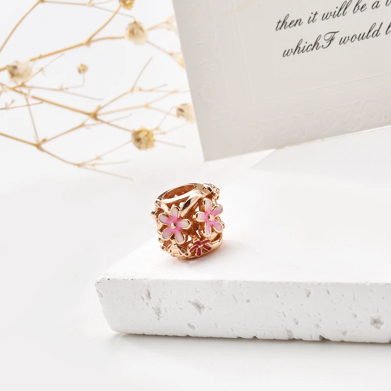 الوردي الأزرق الأرجواني بانسي زهرة سحر الخرزة الاكسسوارات هدية تناسب الأوروبية الأصلية الفضة سوار DIY مجوهرات للنساء