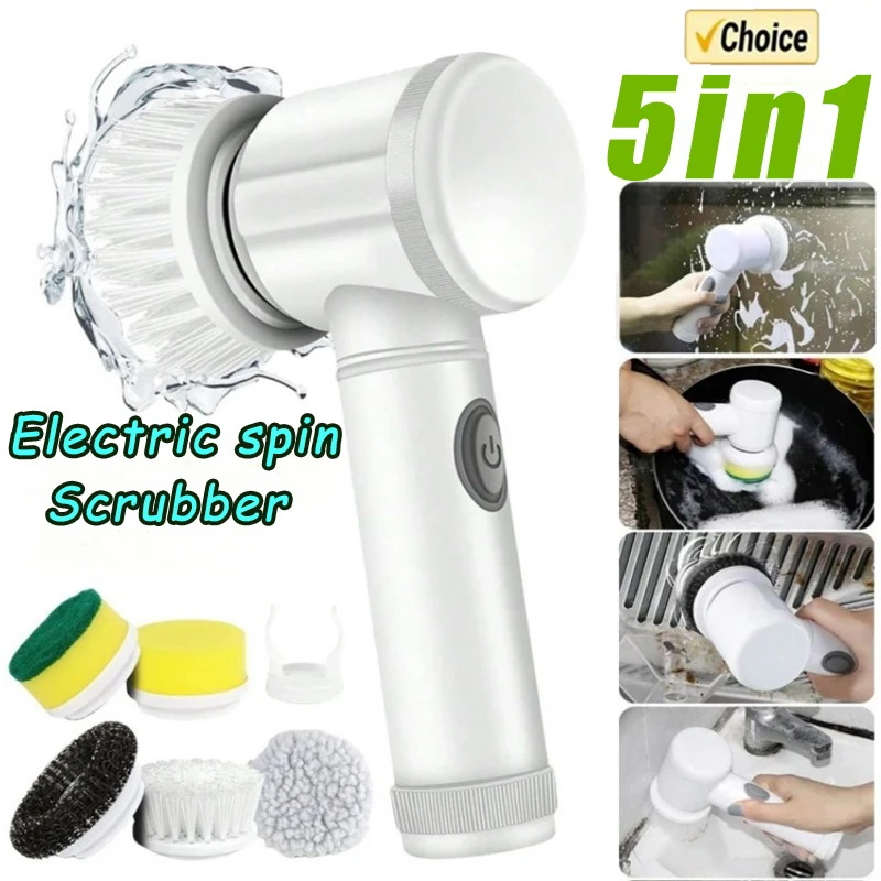 Electric Household Cleaning Brush Rechargeable Power Spin Scrubber With Multifunctional Replacement Heads Bathroom Cleaning