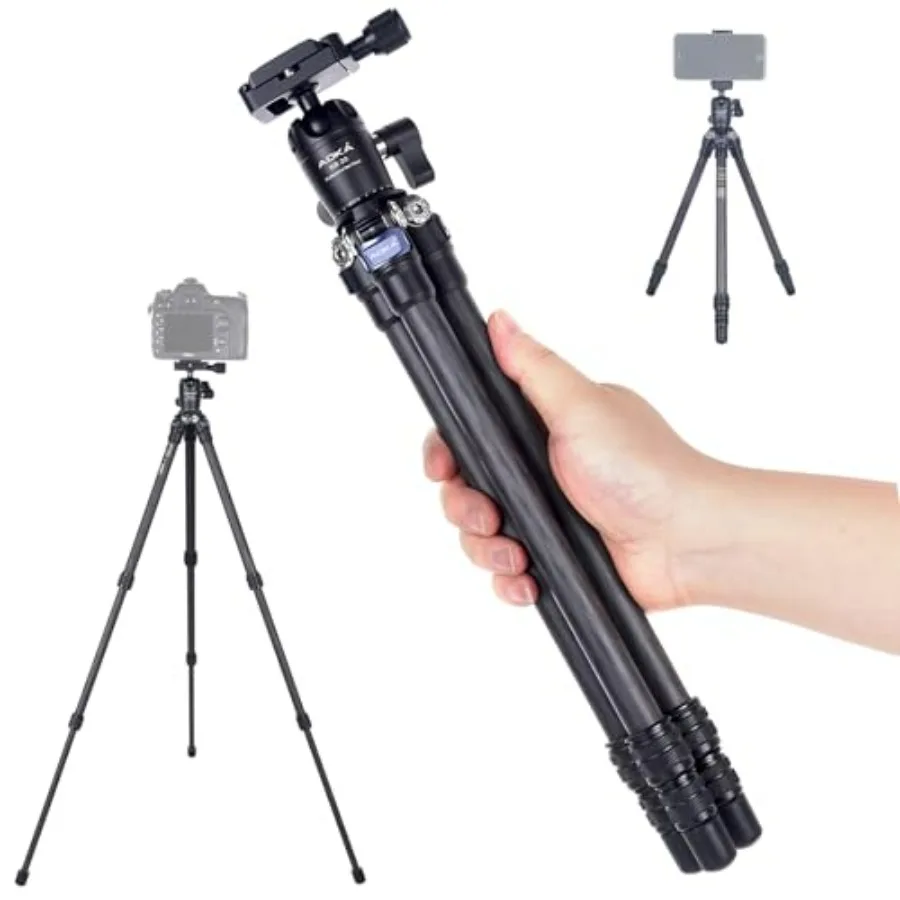 

28-inch 1.1 lb Mini Portable Carbon Fiber Tripod Lightwght Compact Travel Desktop Tripod for Mobile Phones Mirrorless Cameras C