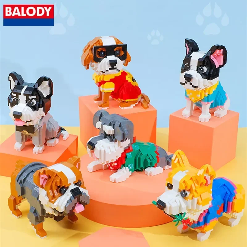 BALODY pet dog building blocks bulldog model small particle assembled children's educational toys home decoration ornaments