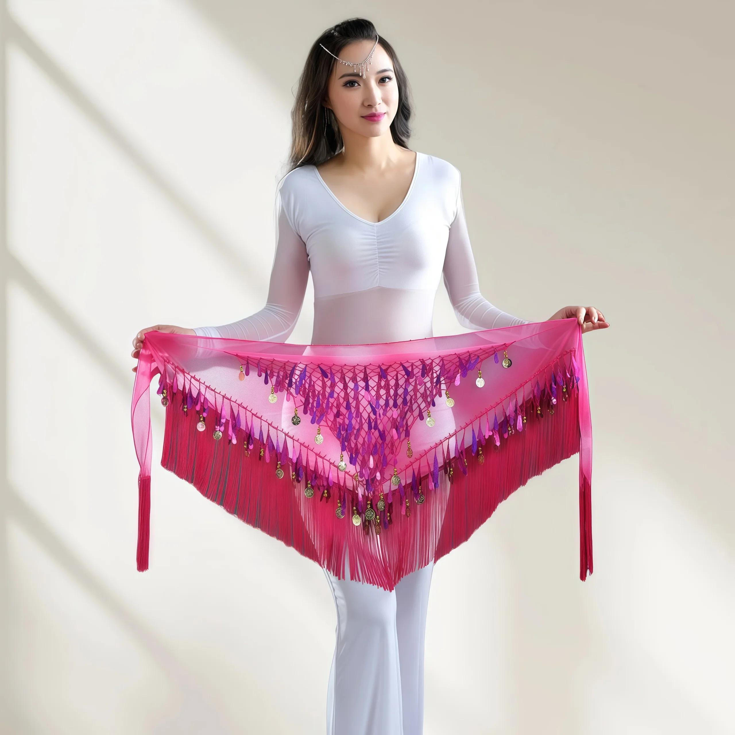 Glands de danse du ventre pour femmes, écharpe de hanche triangulaire avec pièces de monnaie et paillettes, ceinture de taille colorée, jupe triangulaire