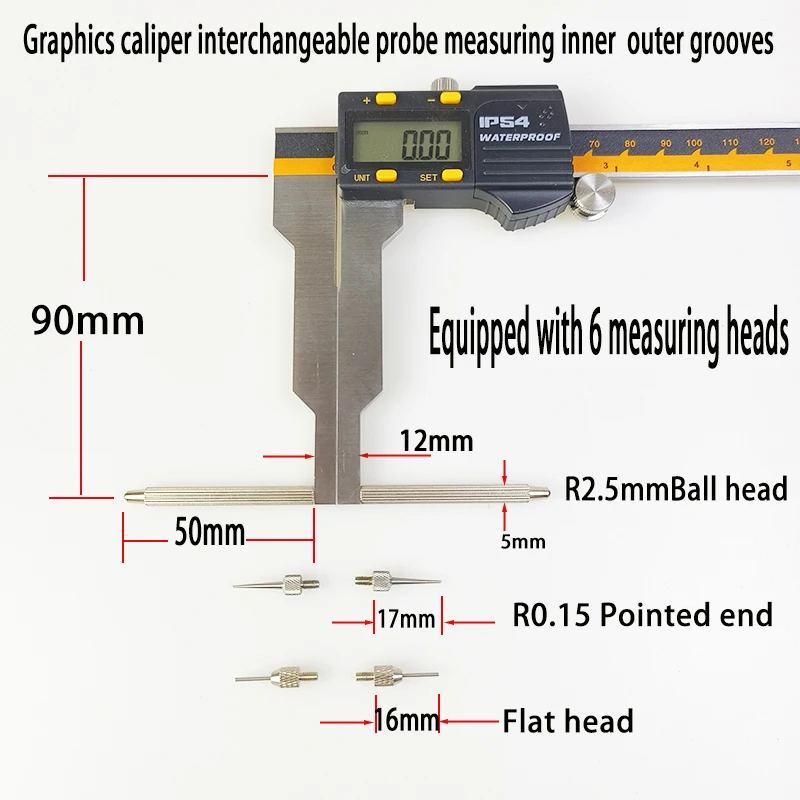 

Internal and external groove digital vernier calipers dual probe replaced Extended needle ball head jaws thread deep hoel long