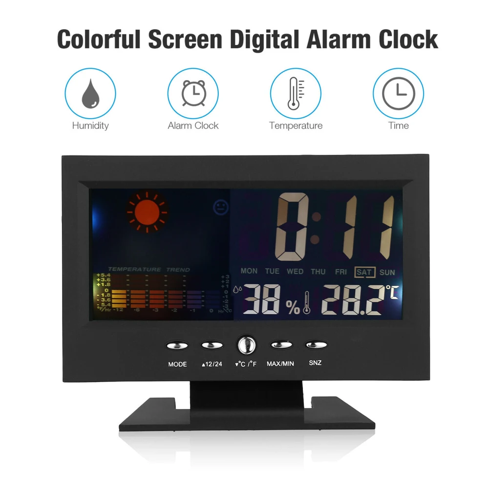 LED Digital Alarm Clock With Backlight Electronic Desktop Temperature Humidity Monitor12/24H Digital Desk Clock With Snooze