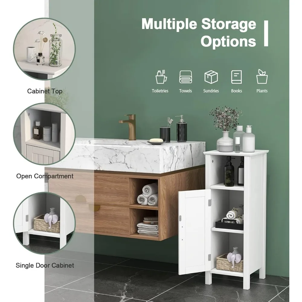 

Bathroom Floor Cabinet, Multifunctional Storage Cabinet, Anti-Tipping Device, 3-Height Adjustable Shelf, Wooden Freestanding Si