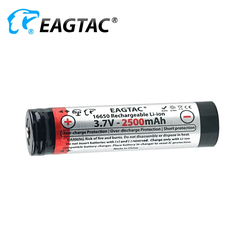 EAGTAC 16650 2500mAh 3.7V Protected Li-ion Battery (10A discharge)