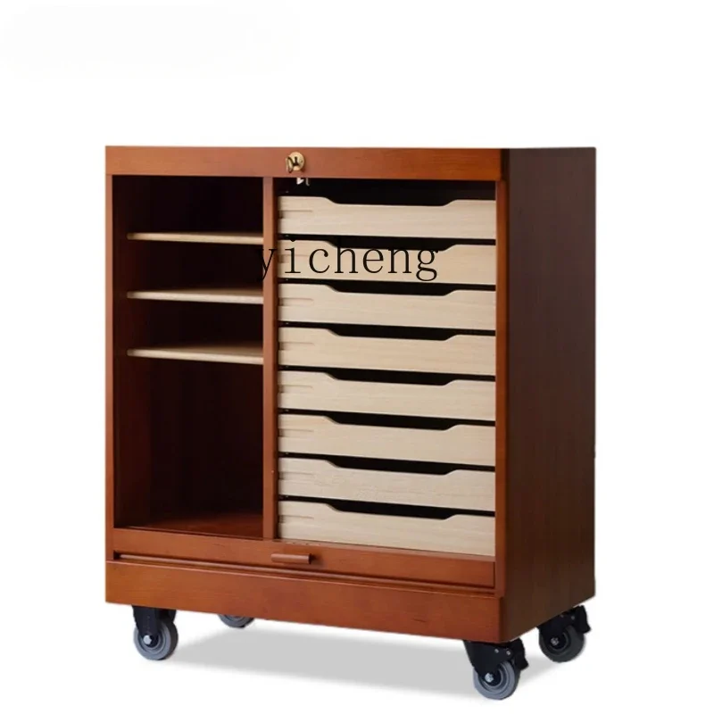 Zz file cabinet retro storage cherry wood medieval rolling shutter door sundry cabinet