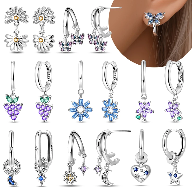 

Весенние серьги для женщин, стерлинговое серебро 925 пробы, пчела Магриттт, цветок, бабочка, двойные серьги-кольца, ювелирные изделия, прекрасный Новый год